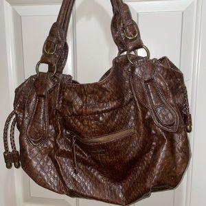 Jessica Simpson Shoulder Handbag Purse Crocodile Print Brown